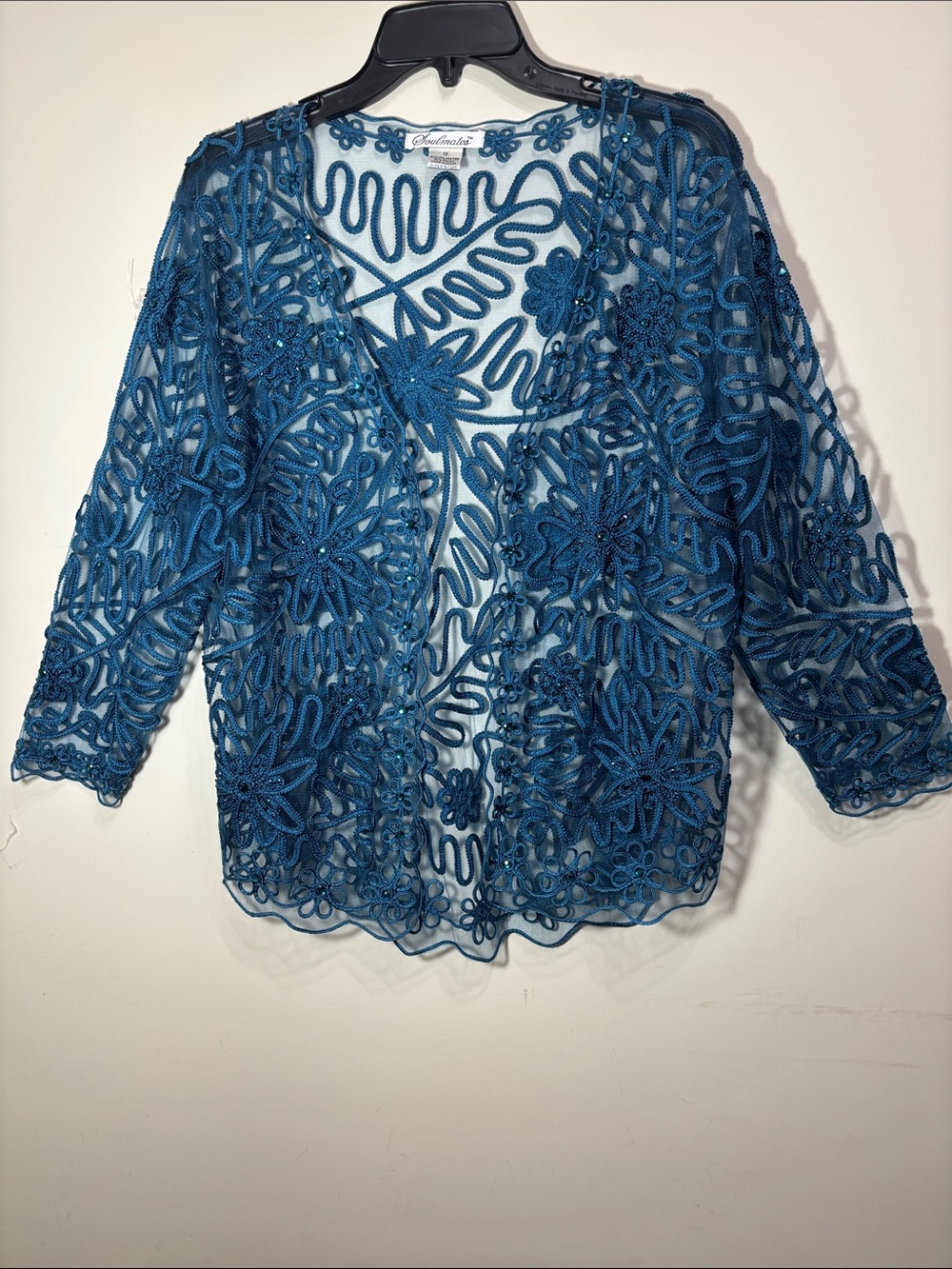 Soulmates Teal Blue Floral Beaded Lace 3-piece skirt suit - Picture 6 of 14